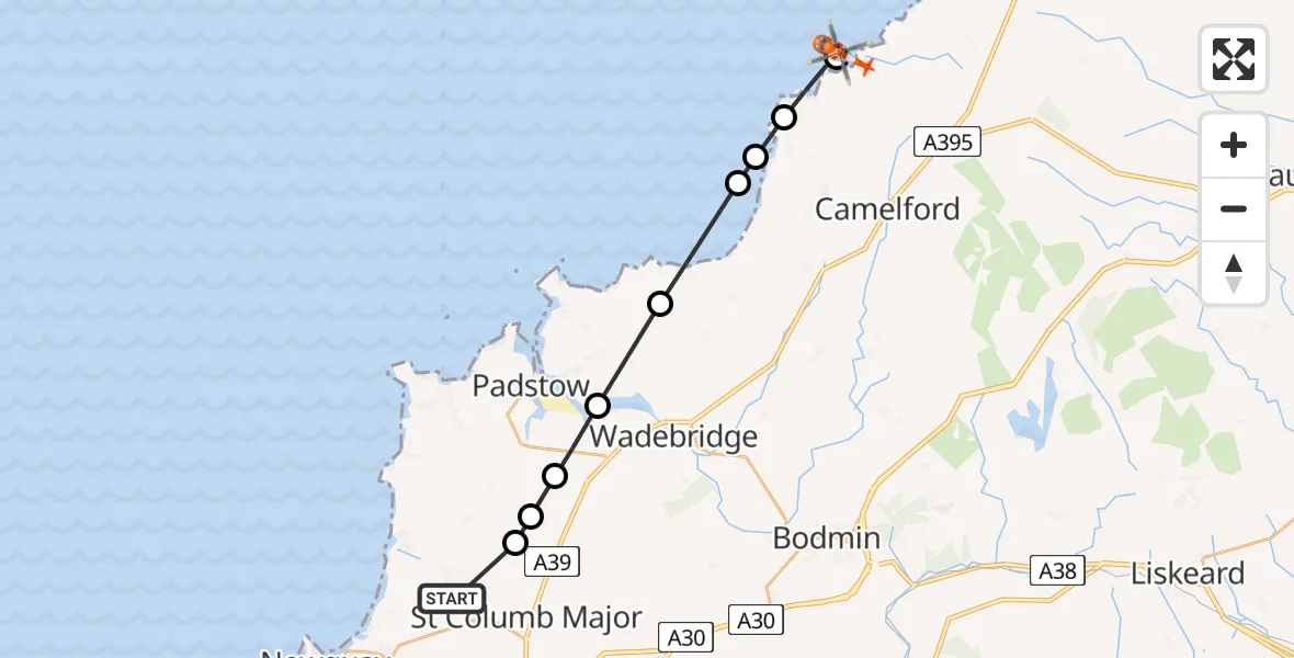 Flight route map: Coastguard Helicopter to Boscastle, Boscastle