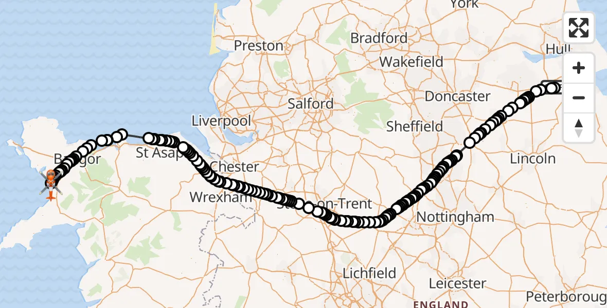 Flight route map: Coastguard Helicopter to Caernarfon Airport, Caernarfon Airport