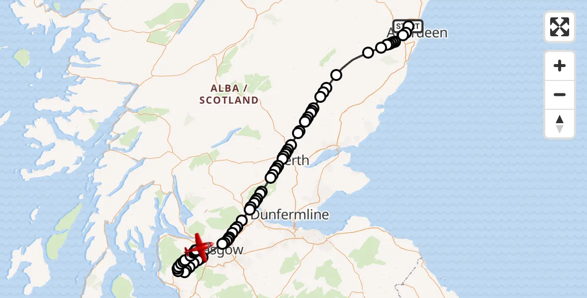 Flight route map: Air Ambulance Aircraft to Glasgow Airport, Glasgow Airport