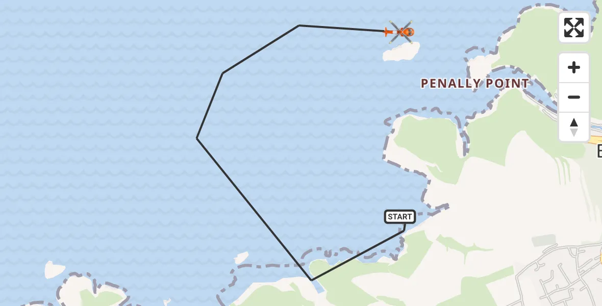 Flight route map: Coastguard Helicopter to Boscastle, Under Road