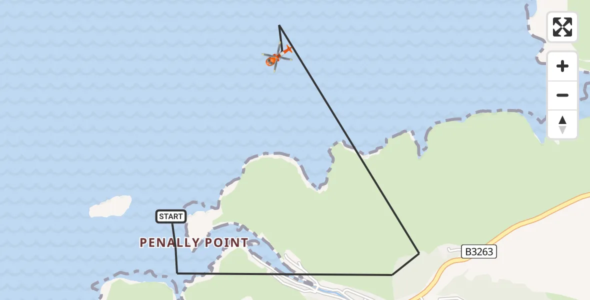 Flight route map: Coastguard Helicopter to Boscastle, New Road