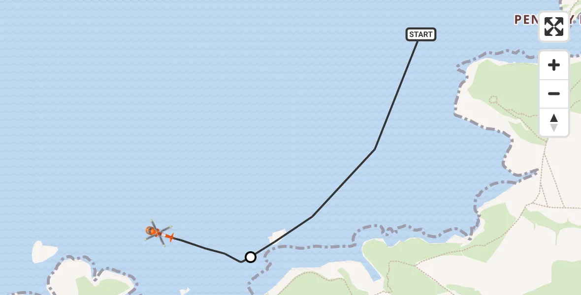 Flight route map: Coastguard Helicopter to Tintagel, B3263