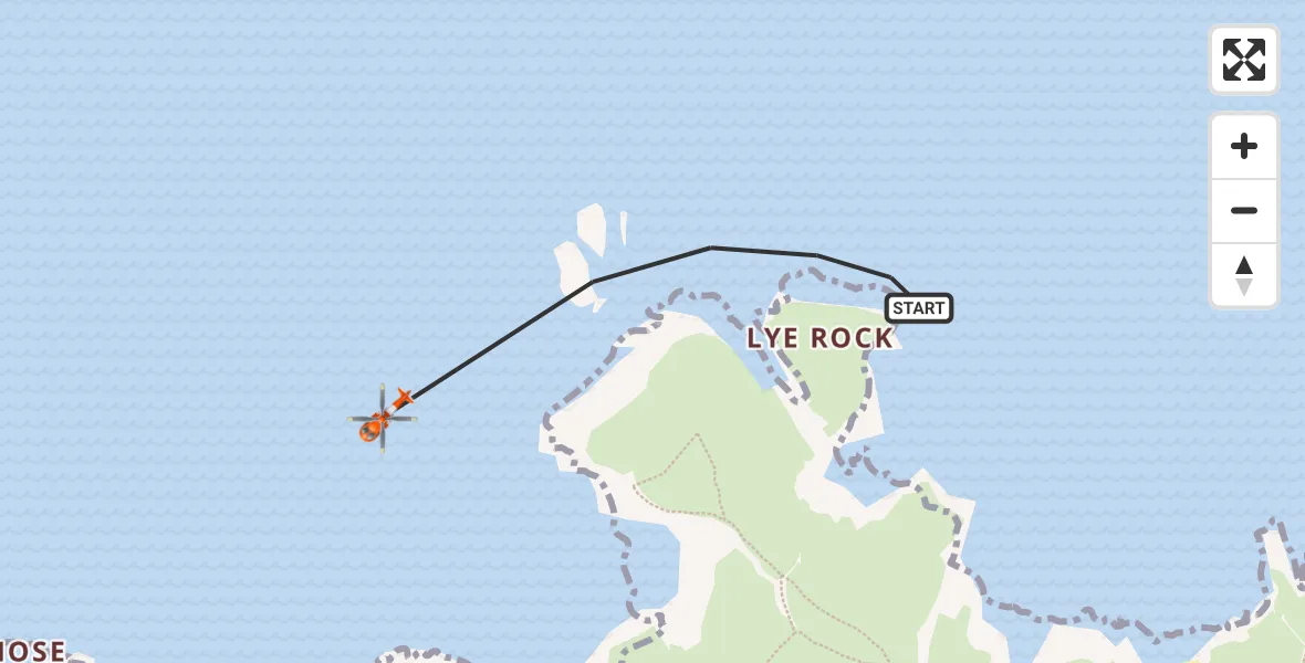 Flight route map: Coastguard Helicopter to Tintagel, Ocean Cove