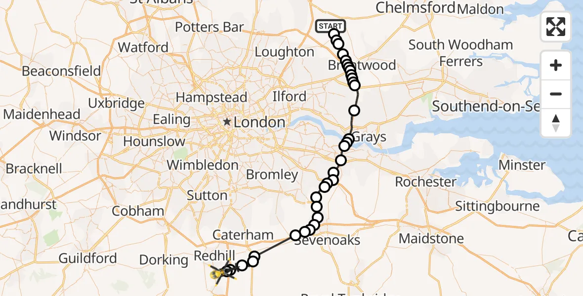 Routekaart van de vlucht: Police Helicopter to Tandridge, Moats Lane