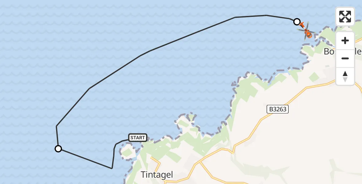 Routekaart van de vlucht: Coastguard Helicopter to Boscastle, New Road