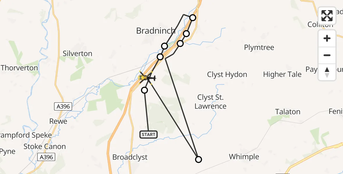 Routekaart van de vlucht: Police Helicopter to East Devon, B3181