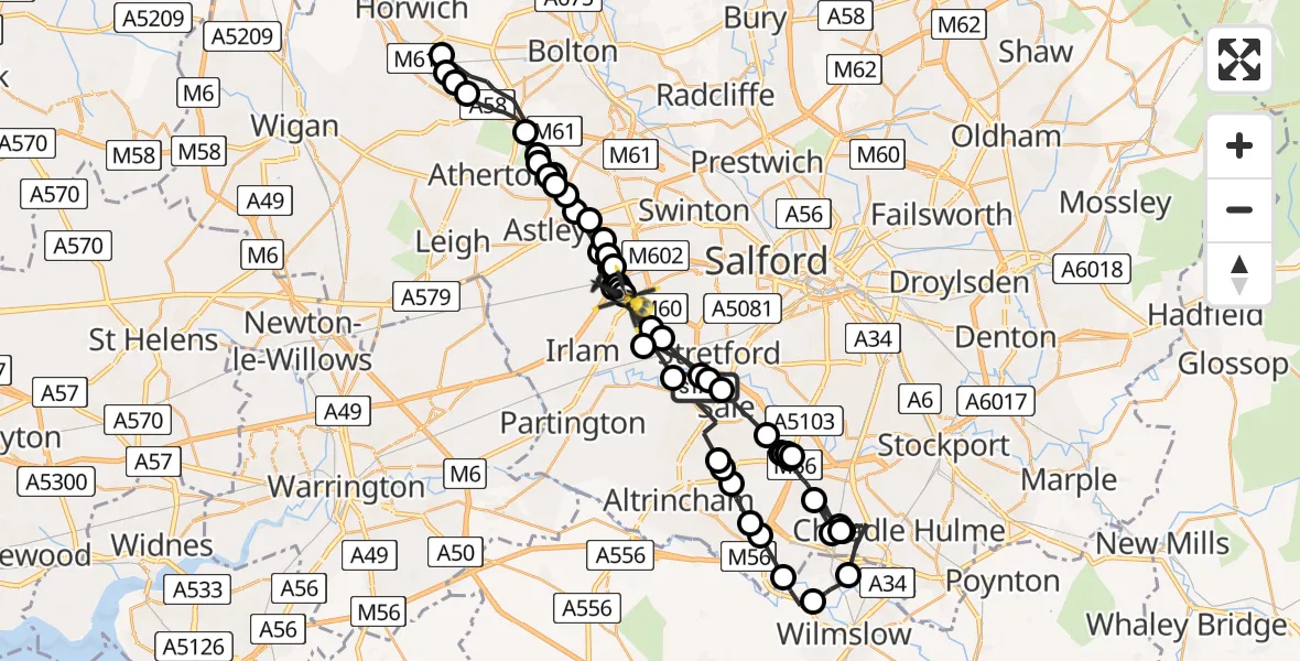 Routekaart van de vlucht: Police Helicopter to Manchester Barton Aerodrome, Manchester Barton Aerodrome
