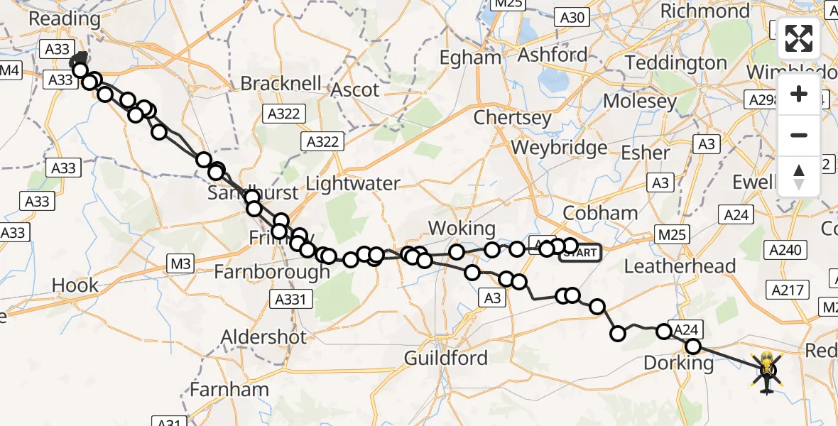 Flight route map: Police Helicopter to Reigate, Flanchford Road