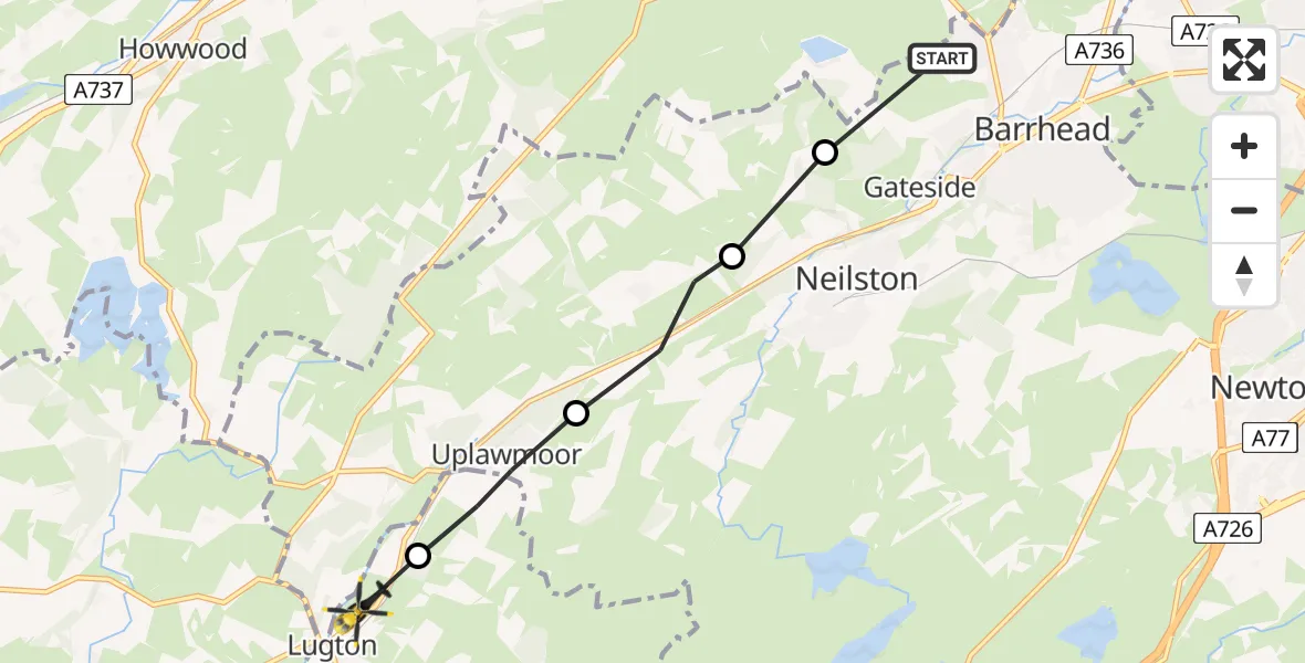 Routekaart van de vlucht: Police Helicopter to Lugton, Lochlibo Road