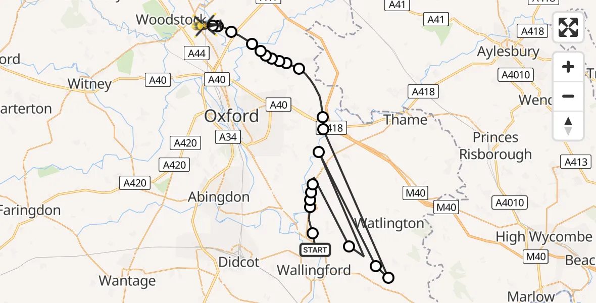 Flight route map: Police Helicopter to Shipton-on-Cherwell, Jerome Way