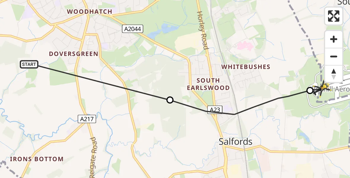 Flight route map: Police Helicopter to Redhill Aerodrome, Redhill Aerodrome