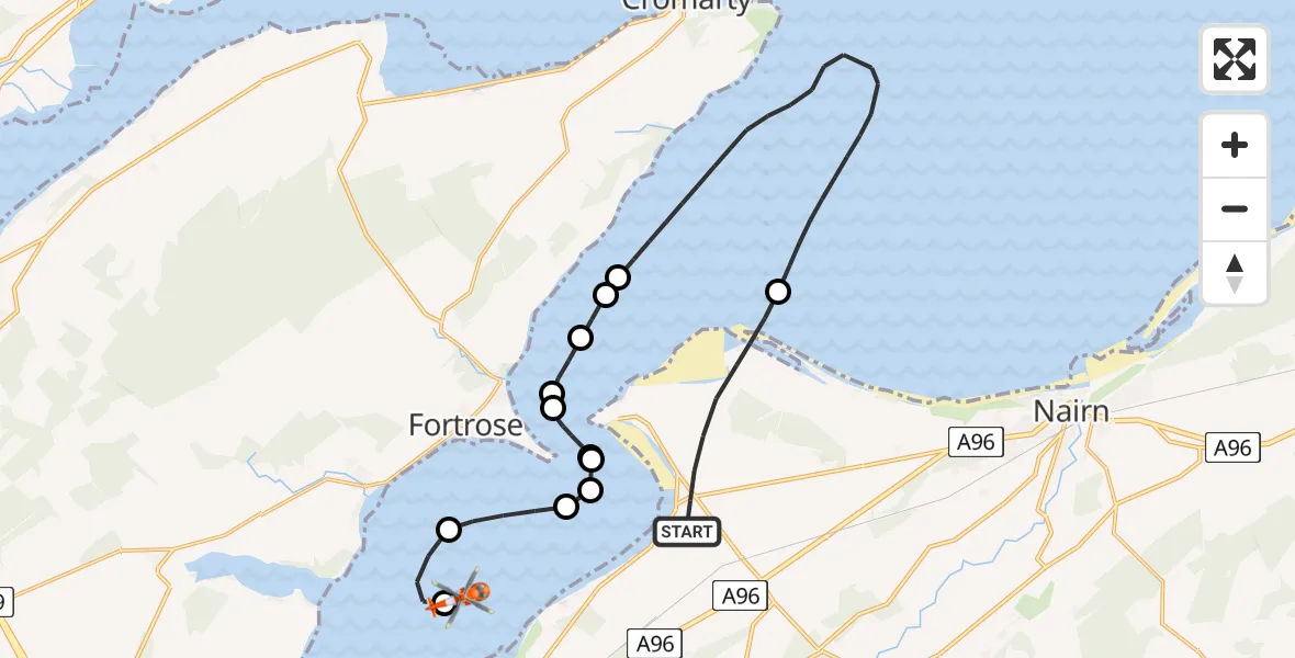 Flight route map: Coastguard Helicopter to Fortrose, Avoch