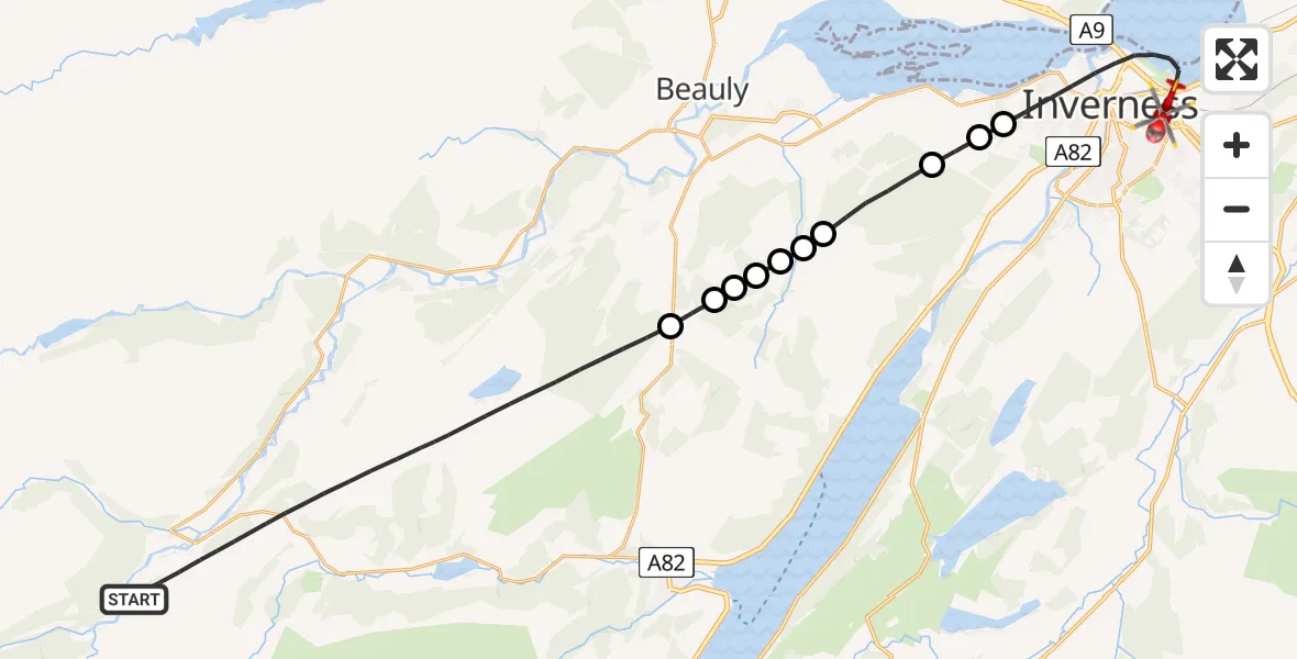 Routekaart van de vlucht: Air Ambulance Helicopter to Inverness, Ashton Road