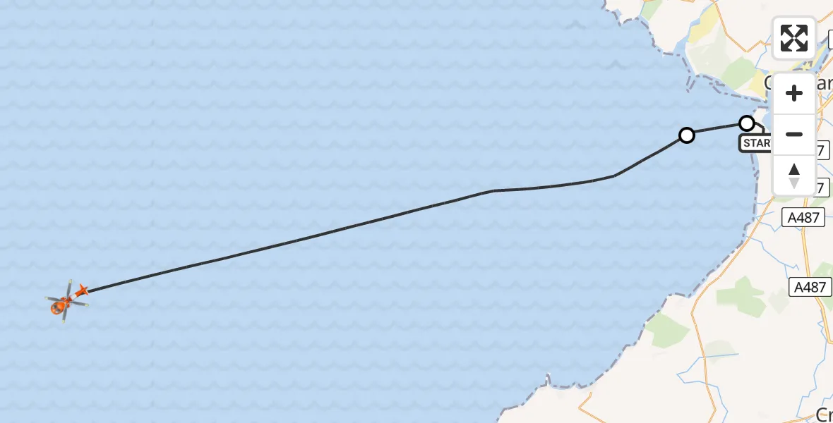 Flight route map: Coastguard Helicopter to Irish Sea, Irish Sea