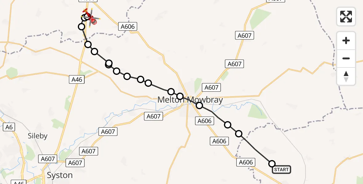 Routekaart van de vlucht: Air Ambulance Helicopter to Nottingham Heliport, Nottingham Heliport