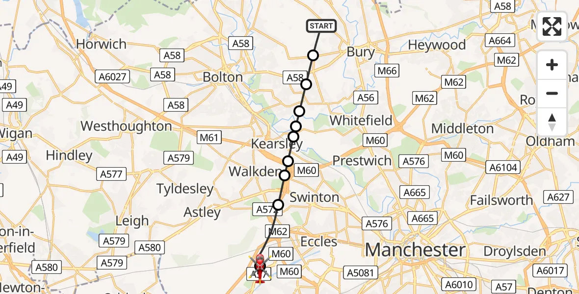 Routekaart van de vlucht: Air Ambulance Helicopter to Manchester Barton Aerodrome, Manchester Barton Aerodrome