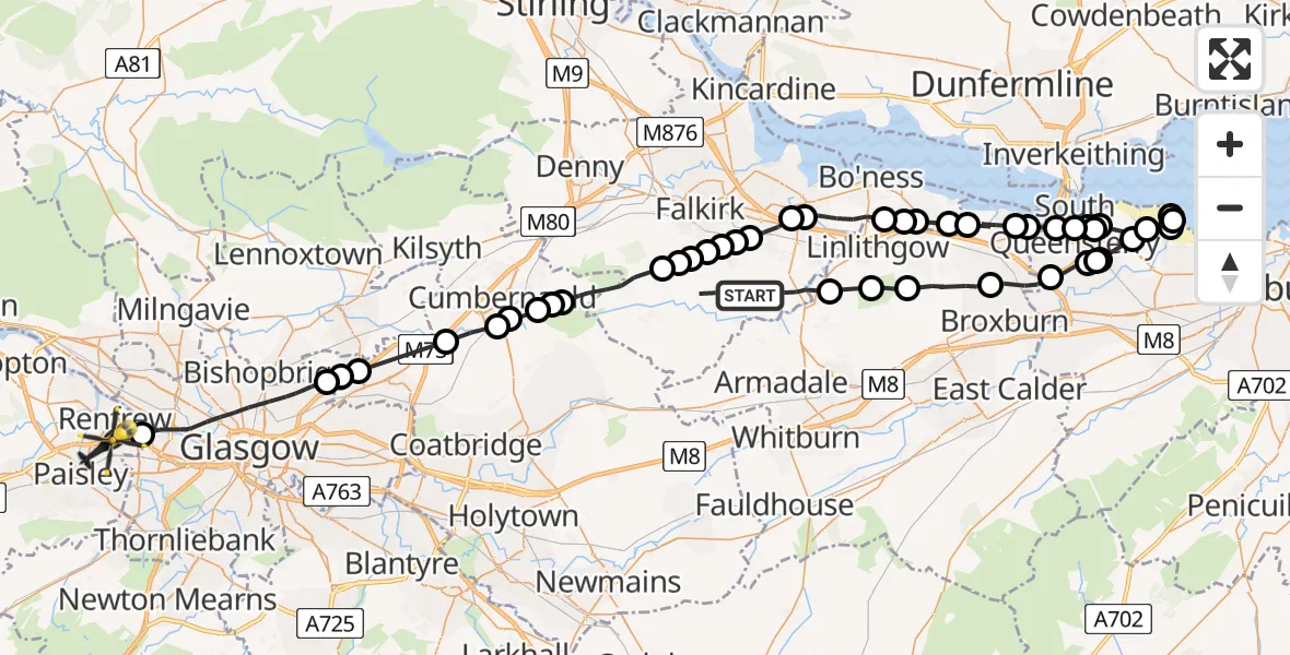 Routekaart van de vlucht: Police Helicopter to Renfrew, M8