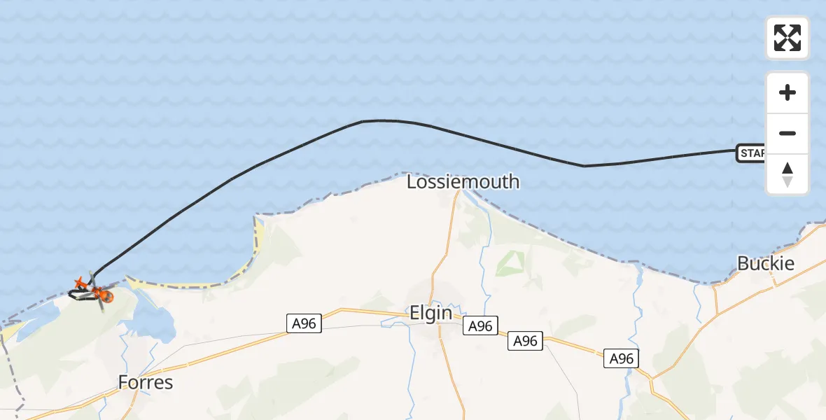 Flight route map: Coastguard Helicopter to North Sea, North Sea