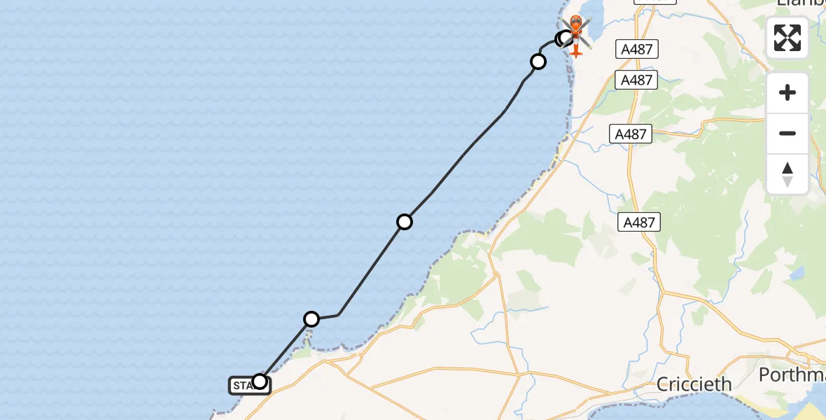 Routekaart van de vlucht: Coastguard Helicopter to Caernarfon Airport, Caernarfon Airport