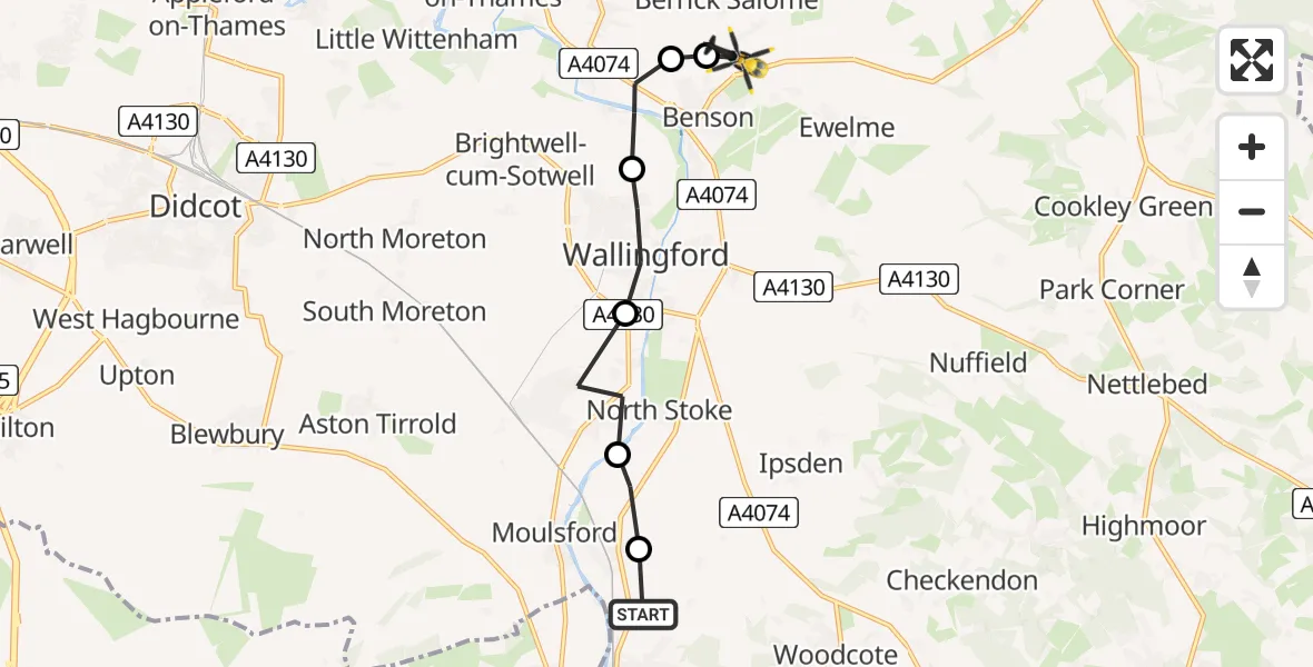 Flight route map: Police Helicopter to Berrick Salome, Berrick Salome
