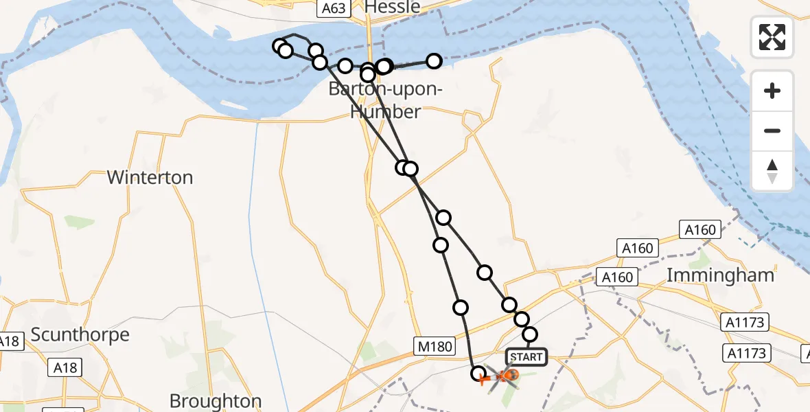 Flight route map: Coastguard Helicopter to Barnetby le Wold, Barnetby le Wold