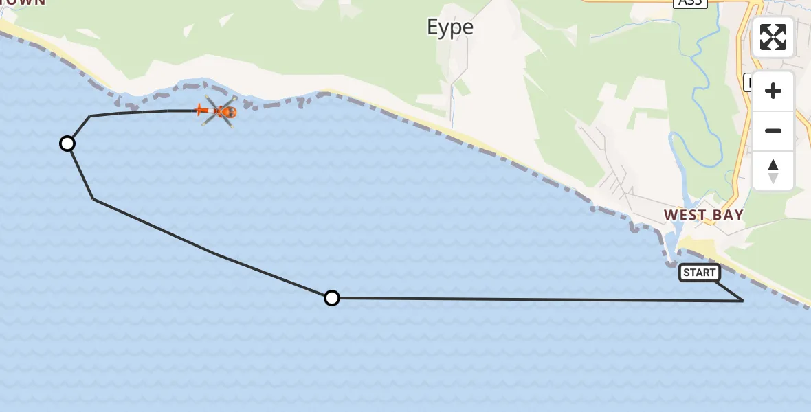 Routekaart van de vlucht: Coastguard Helicopter to Higher Eype, Offical Bridleway (You should use this) W18/36
