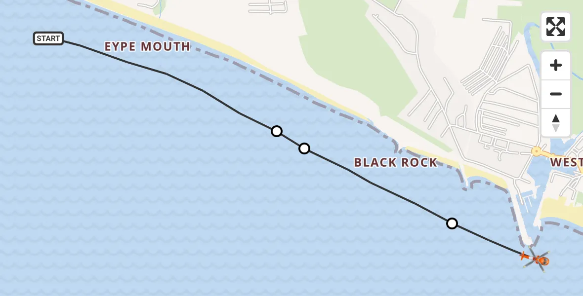 Flight route map: Coastguard Helicopter to Bridport, Quayside