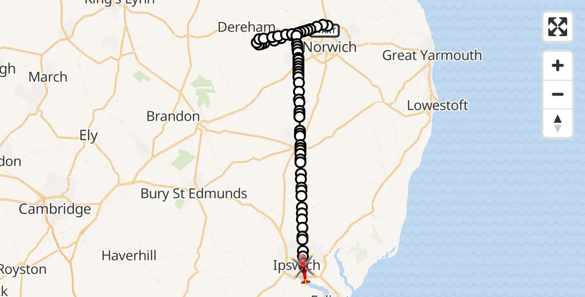 Flight route map: Air Ambulance Helicopter to Ipswich, Murray Road