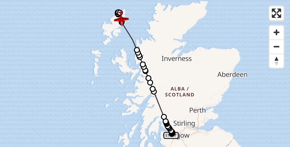 Flight route map: Air Ambulance Aircraft to Gabhsann bho Dheas, Glasgow Airport