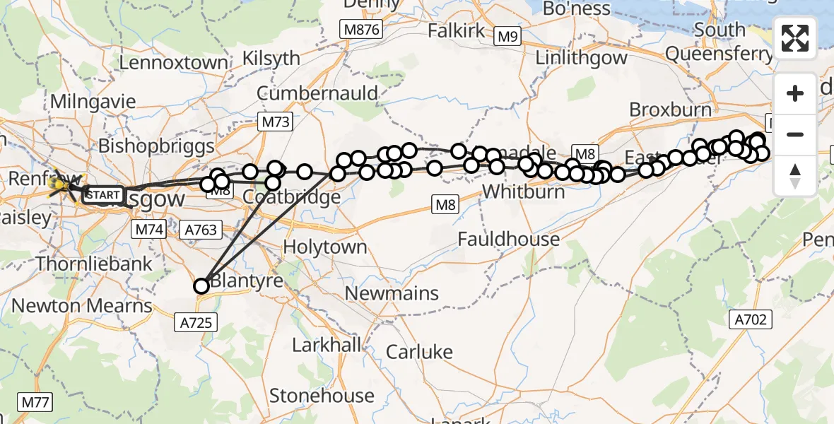 Flight path map showing Police Helicopter route from Glasgow to Renfrew