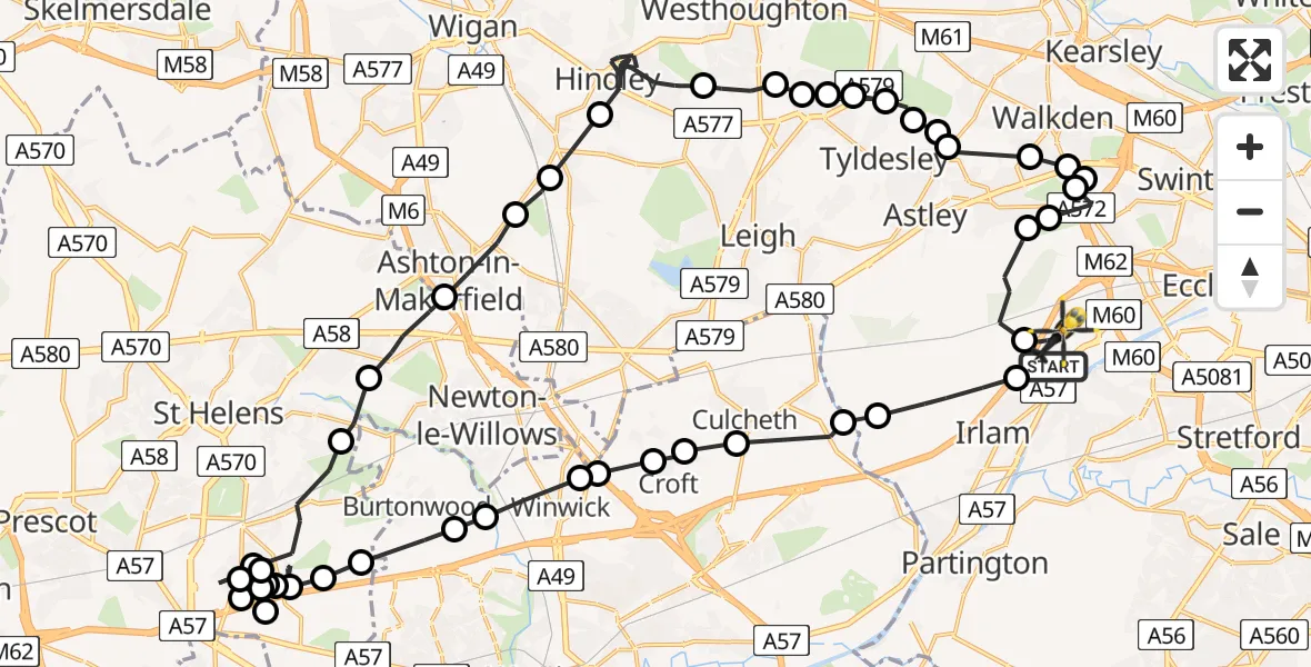 Flight path map showing Police Helicopter route from Manchester Barton Aerodrome to Manchester Barton Aerodrome