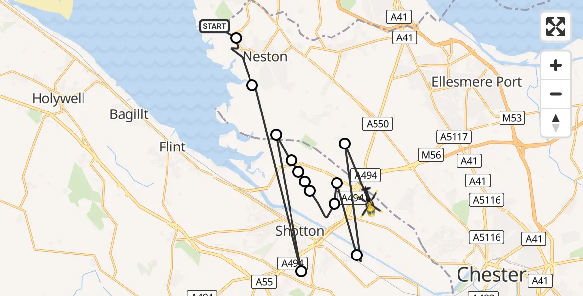Routekaart van de vlucht: Police Helicopter to Sealand, Green Lane East