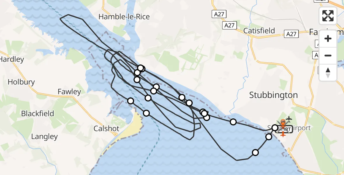 Flight path map showing Coastguard Helicopter route from Solent Airport to Solent Airport