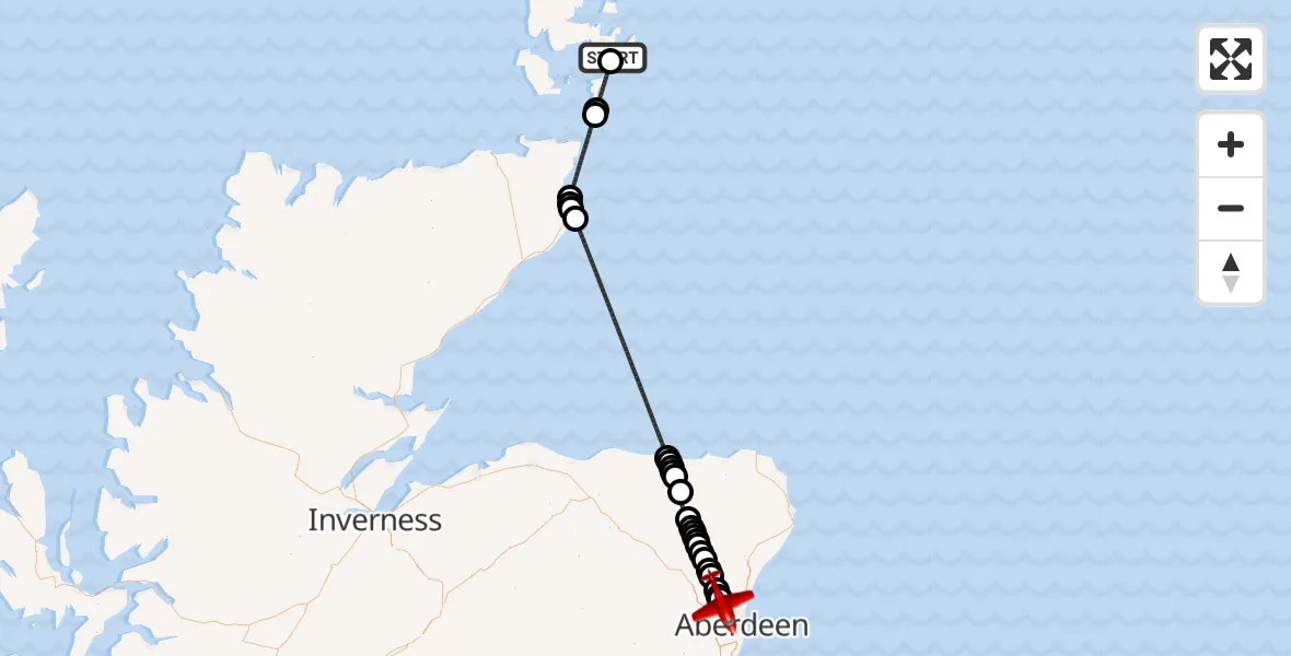 Flight route map: Air Ambulance Aircraft to Aberdeen City, Pitmedden Road