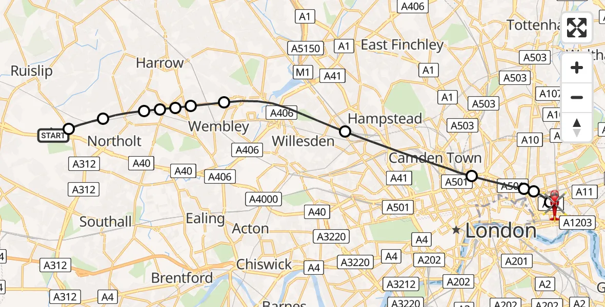 Flight route map: Air Ambulance Helicopter to Royal London Hospital, Royal London Hospital