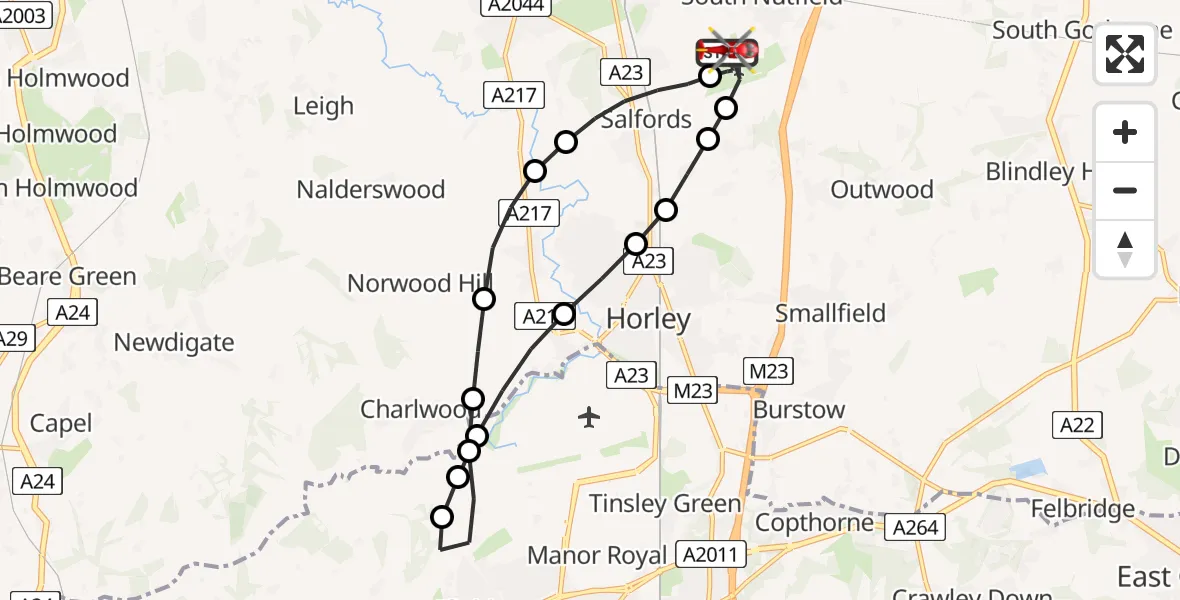 Routekaart van de vlucht: Air Ambulance Helicopter to Redhill Aerodrome