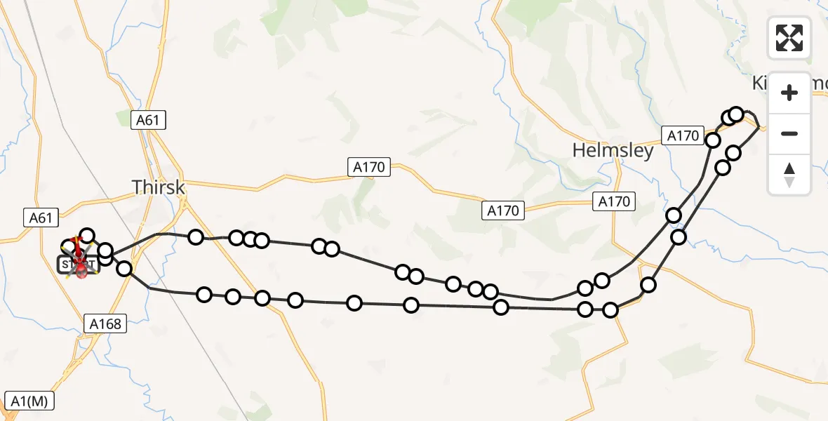 Flight route map: Air Ambulance Helicopter to RAF Topcliffe, RAF Topcliffe