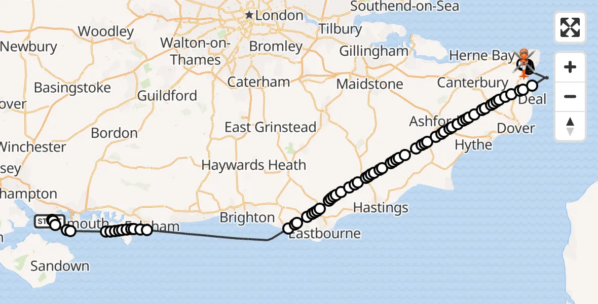 Flight route map: Coastguard Helicopter to Manston Airport, Manston Airport
