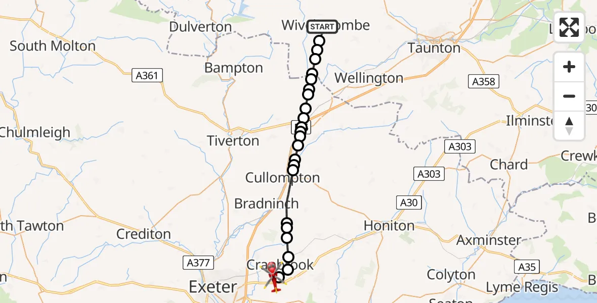 Routekaart van de vlucht: Air Ambulance Helicopter to Exeter International Airport, Exeter International Airport