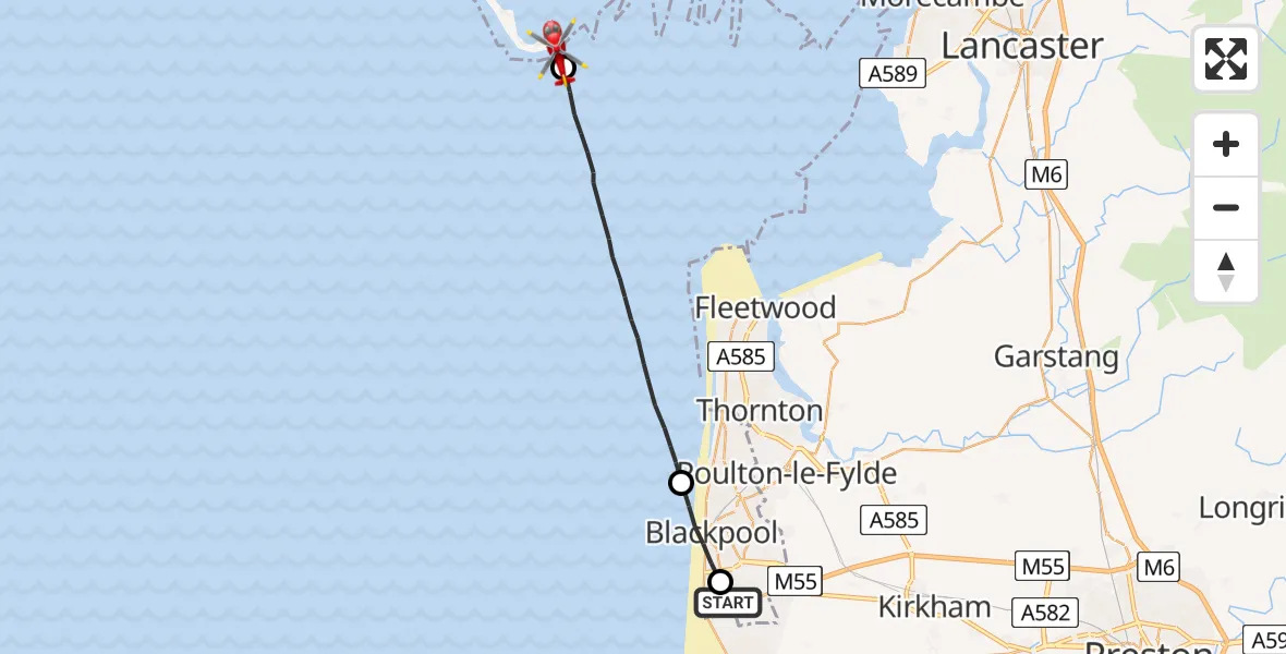 Routekaart van de vlucht: Air Ambulance Helicopter to Roa Island, Piel Street