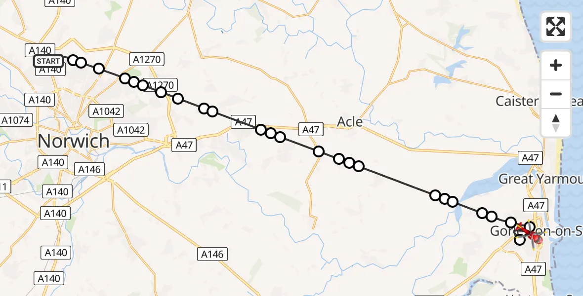 Routekaart van de vlucht: Air Ambulance Helicopter to Bradwell, New College Close