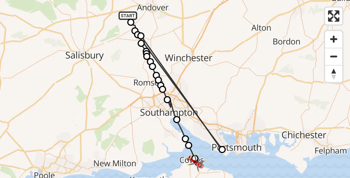 Routekaart van de vlucht: Air Ambulance Helicopter to East Cowes, Sylvan Avenue