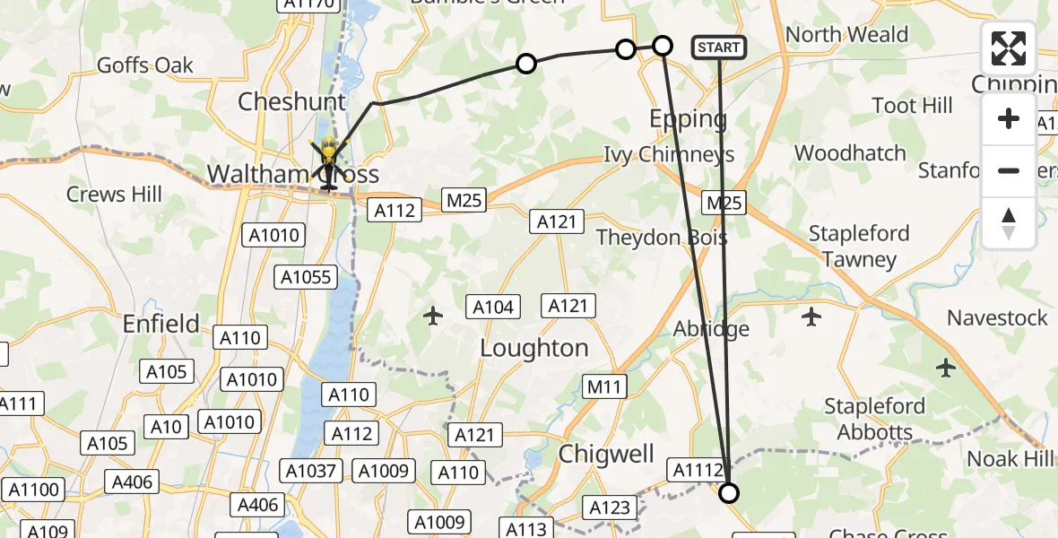 Flight route map: Police Helicopter to Waltham Cross, Station Road