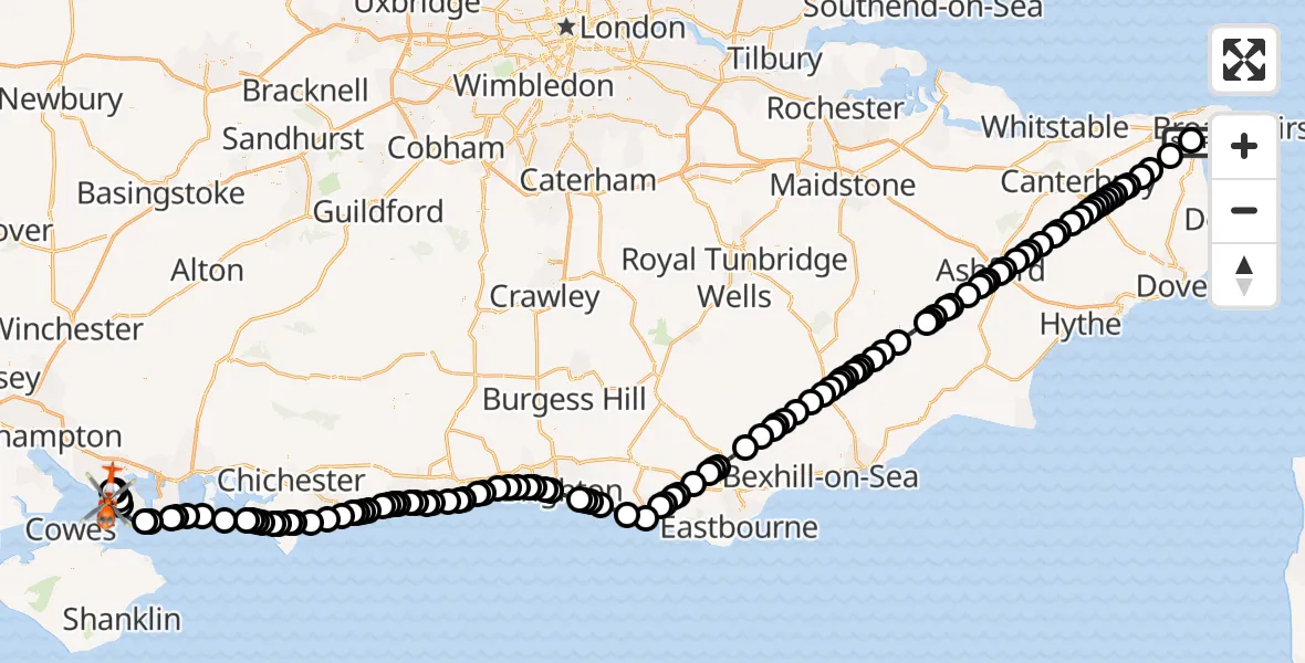 Flight route map: Coastguard Helicopter to Solent Airport, Solent Airport