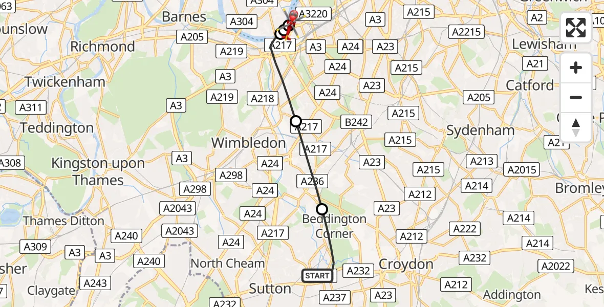 Flight route map: Air Ambulance Helicopter to London Heliport, London Heliport