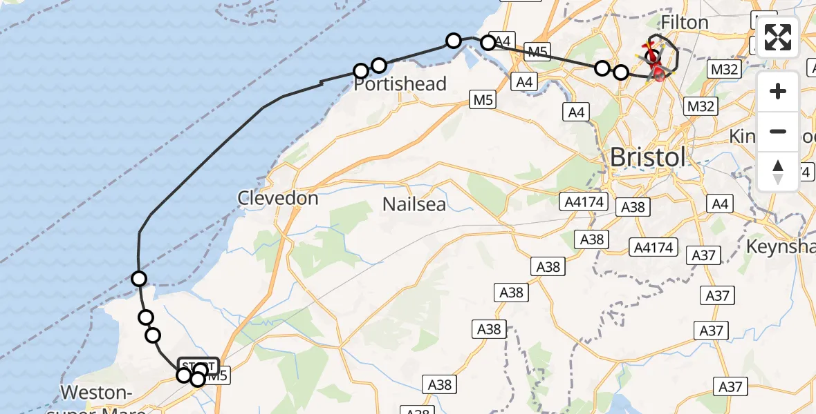 Routekaart van de vlucht: Air Ambulance Helicopter to Southmead Hospital, Southmead Hospital