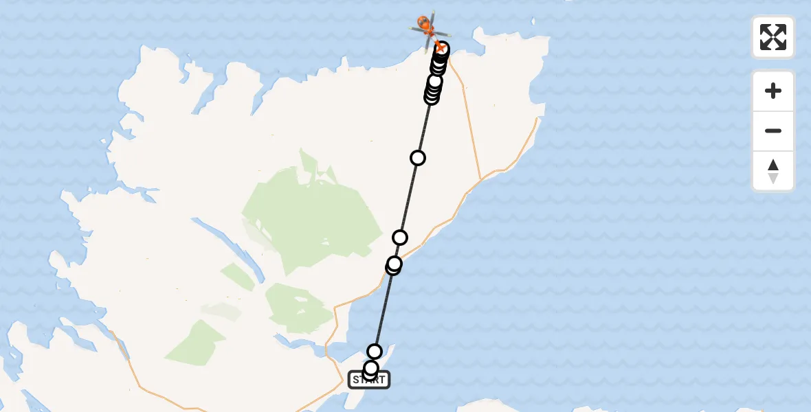 Flight route map: Coastguard Helicopter to North Atlantic Ocean, North Atlantic Ocean