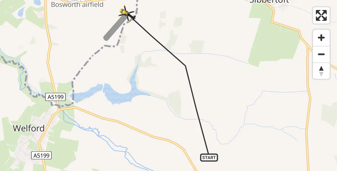 Flight route map: Police Helicopter to Harborough, Sulby Road