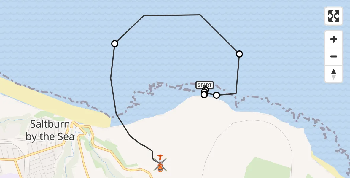 Flight route map: Coastguard Helicopter to Saltburn by the Sea, Saltburn Road