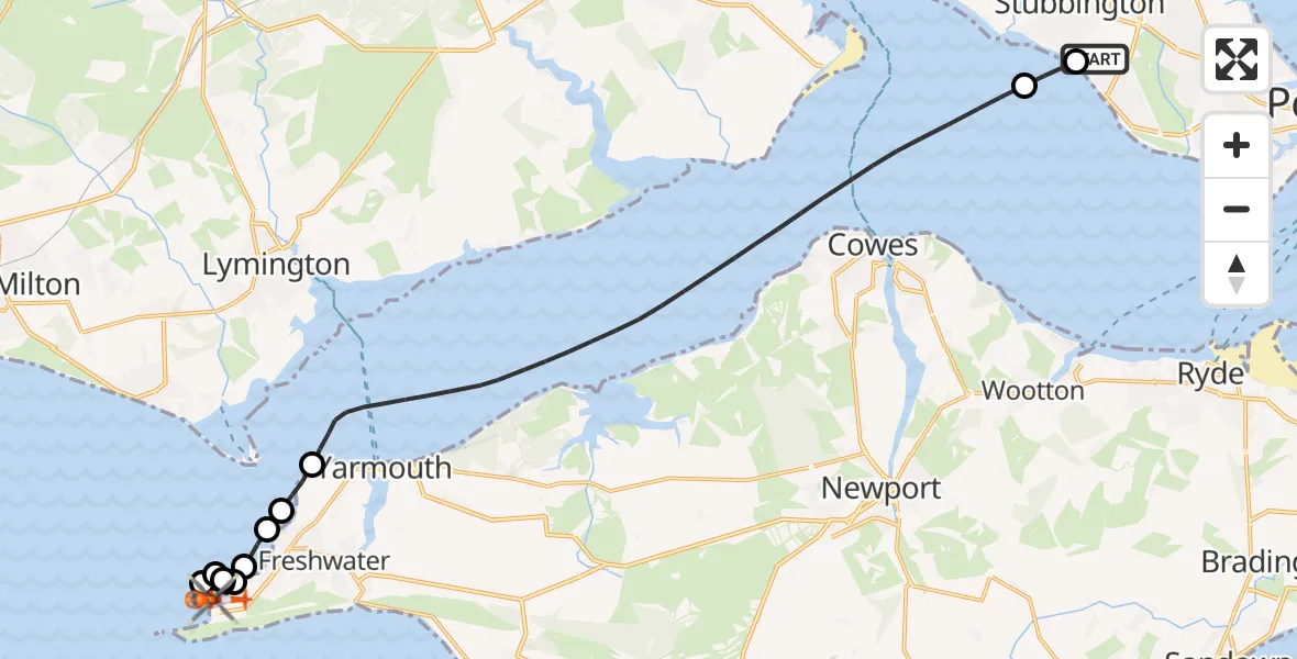 Flight route map: Coastguard Helicopter to Totland, Alum Bay New Road